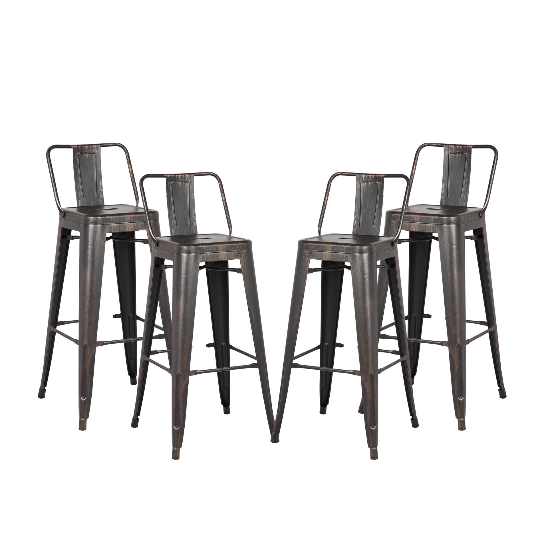 24"Metal Barstool,Country Rustic Style with Back, Kitchen Counter Bar Stool, Lightweight & Sturdy Build, Set of 4 -Matte Black