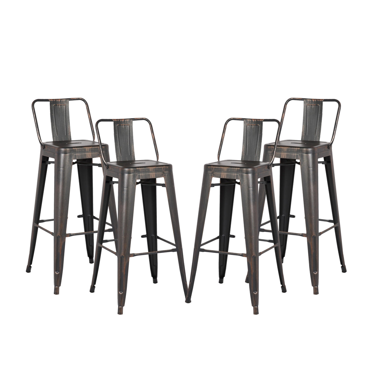 24"Metal Barstool,Country Rustic Style with Back, Kitchen Counter Bar Stool, Lightweight & Sturdy Build, Set of 4 -Matte Black