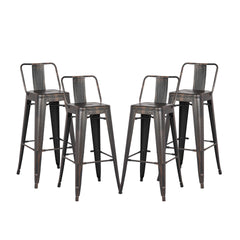 24"Metal Barstool,Country Rustic Style with Back, Kitchen Counter Bar Stool, Lightweight & Sturdy Build, Set of 4 -Matte Black
