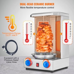 Shawarma Grill Machine, 13 lbs Capacity, Chicken Shawarma Cooker Machine with 2 Burners, Gas Vertical Broiler Gyro Rotisserie Oven Doner Kebab Machine, for Home Restaurant Kitchen Parties