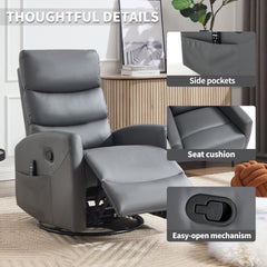 Heat Massage Manual Recliner Chair with Rocker and Swivel in Fabric for Living Room, Grey