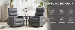 Heat Massage Manual Recliner Chair with Rocker and Swivel in Fabric for Living Room, Grey
