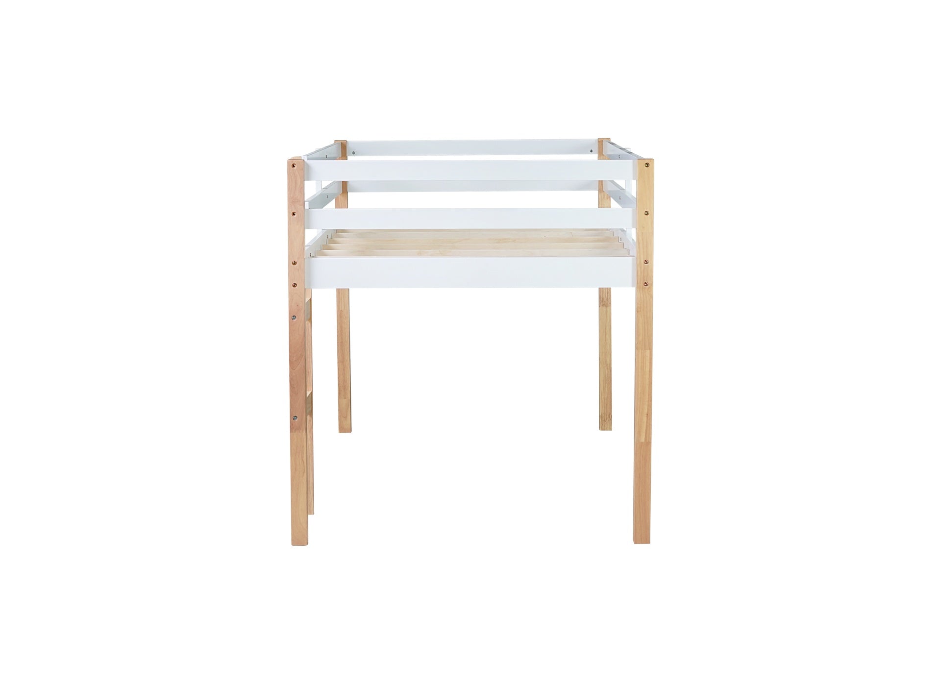 Solid Wooden, Rubber Wooden Twin Loft Bed with Ladder, Bed Platform of Strengthened Slats,Natural-white