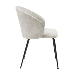 Beige Velvet Fabric Upholstery Side Chairs 2pc Set Black Metal Legs Modern Home Furniture