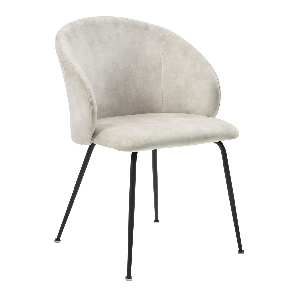 Beige Velvet Fabric Upholstery Side Chairs 2pc Set Black Metal Legs Modern Home Furniture
