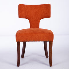 Mid Century Modern Dining Chairs Set of 2, Farmhouse Linen Fabric Upholstered Accent Chair Curved Backrest with Copper Nails around,Kitchen Chairs with Hardwood Frame, Orange