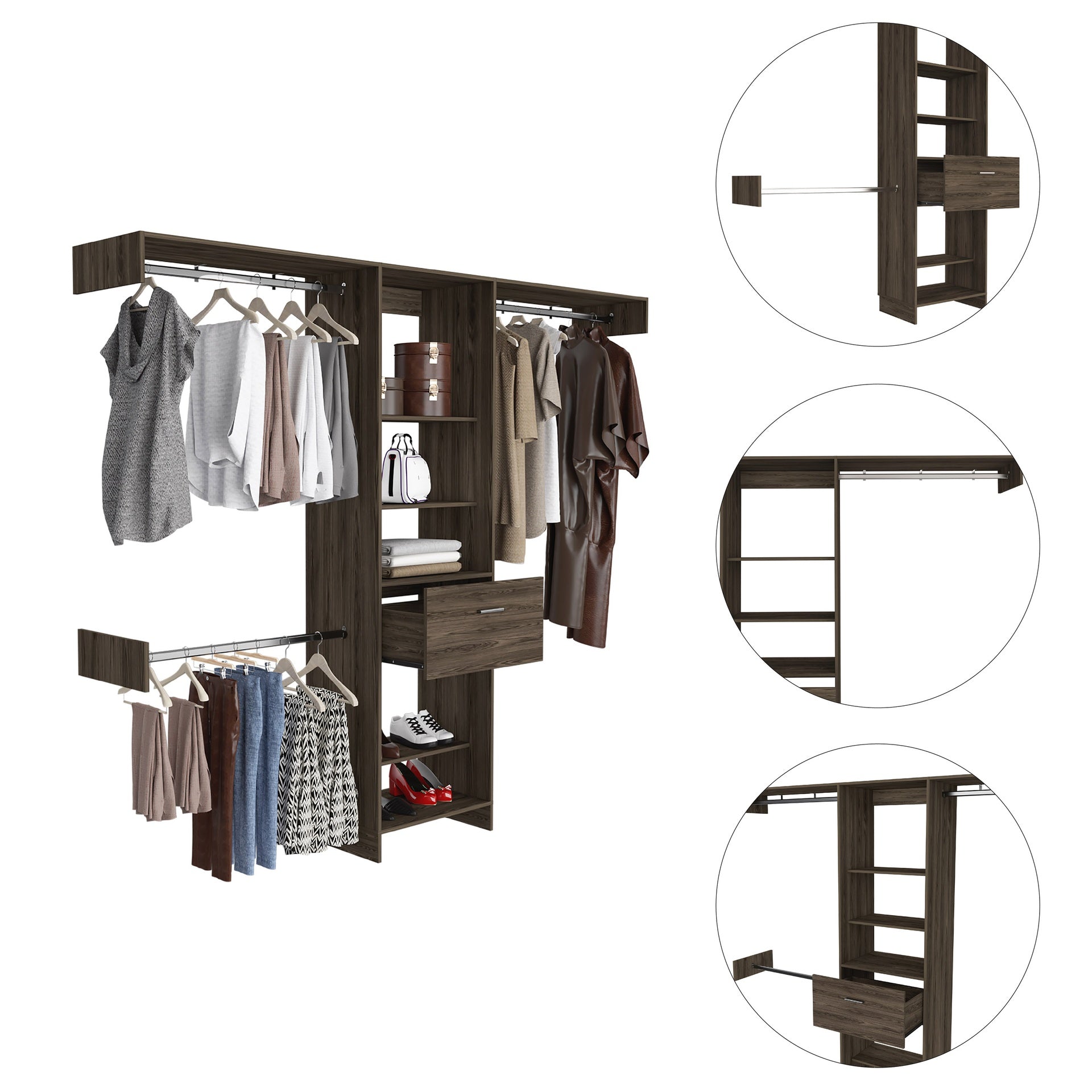 Calveston 1-Drawer 4-Shelf Closet System Dark Walnut