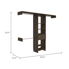 Cross Closet System, One Drawer, Three Metal Rod, Five Open Shelves