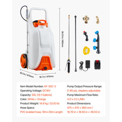 13.1Gal Battery Powered Sprayer with Cart Wheeled 0-80 PSI Electric Weed Sprayer
