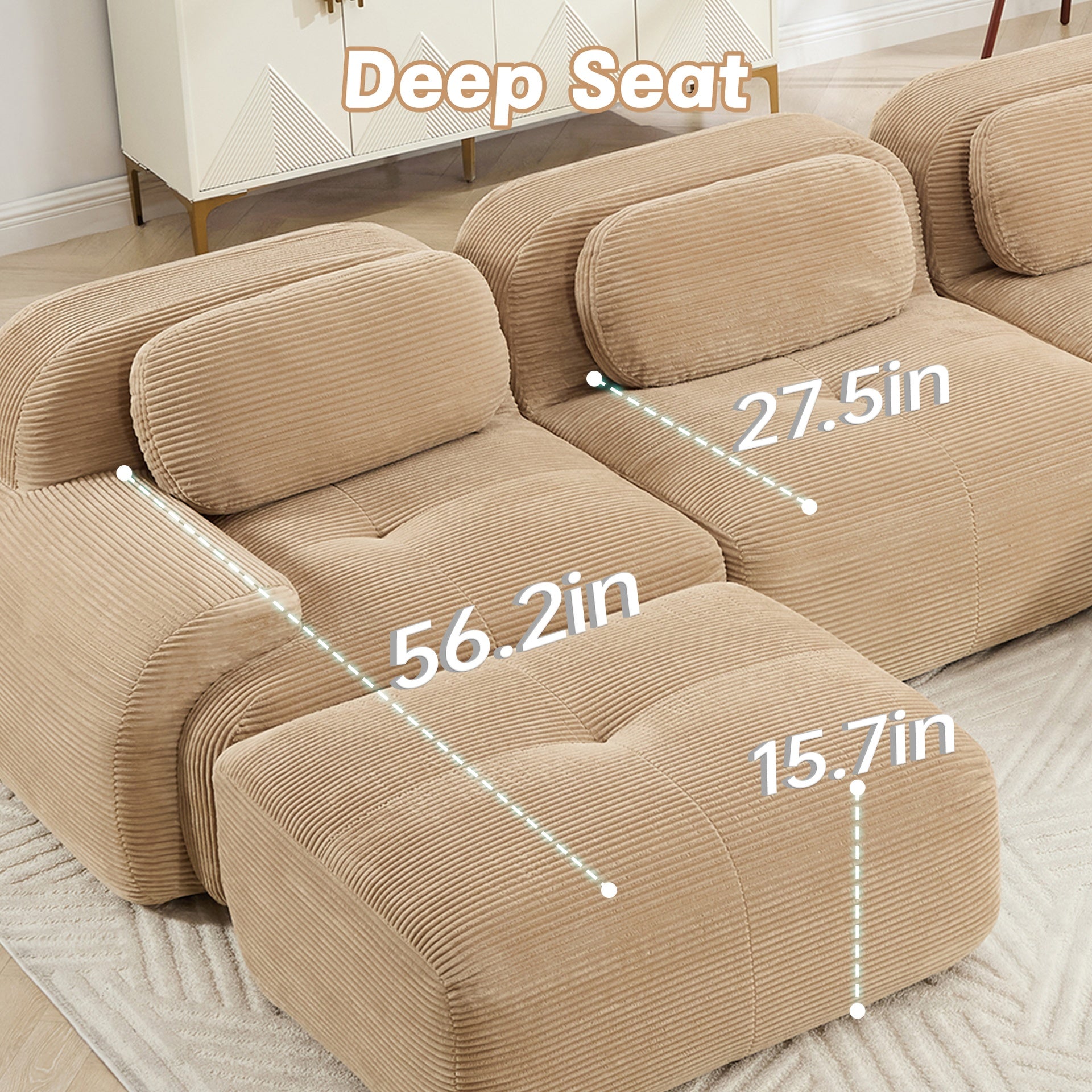 82'' L-shaped sofa in softCorduroy Fabric fabric modular design multiple combinations curved armrests no assembly required high-resilience sponge suitable for living rooms rest areas bedroom,Camel