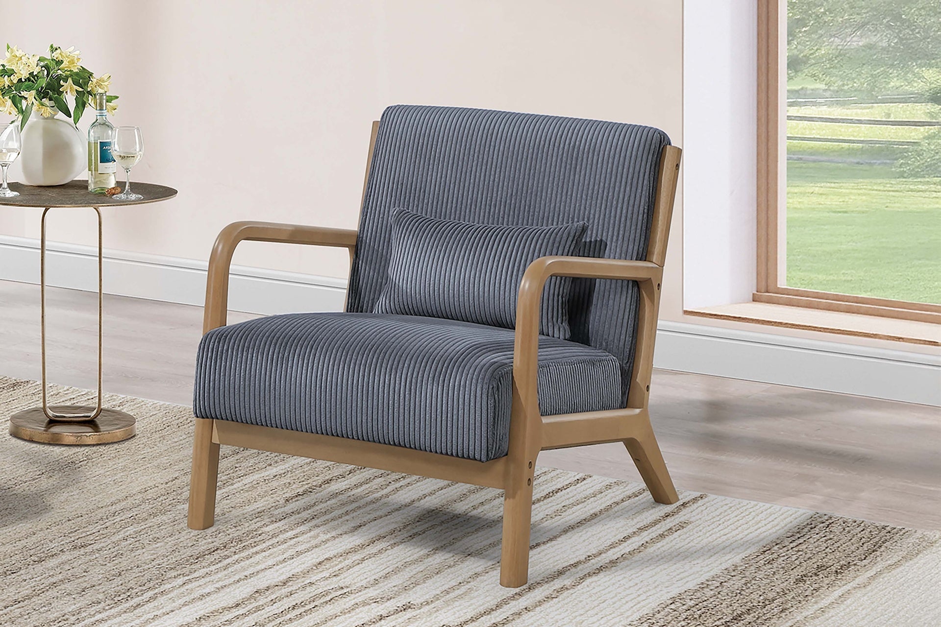 Dark Gray 1pc Accent Chair Eye-Catching Corduroy Upholstered Seat Cushion Modern Wooden Frame Living Room Furniture Chair