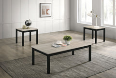 Light Gray Finish 3pc Table Set 1x Coffee Table 2x End Table Faux Marble Top Wooden Legs Primary Living Room