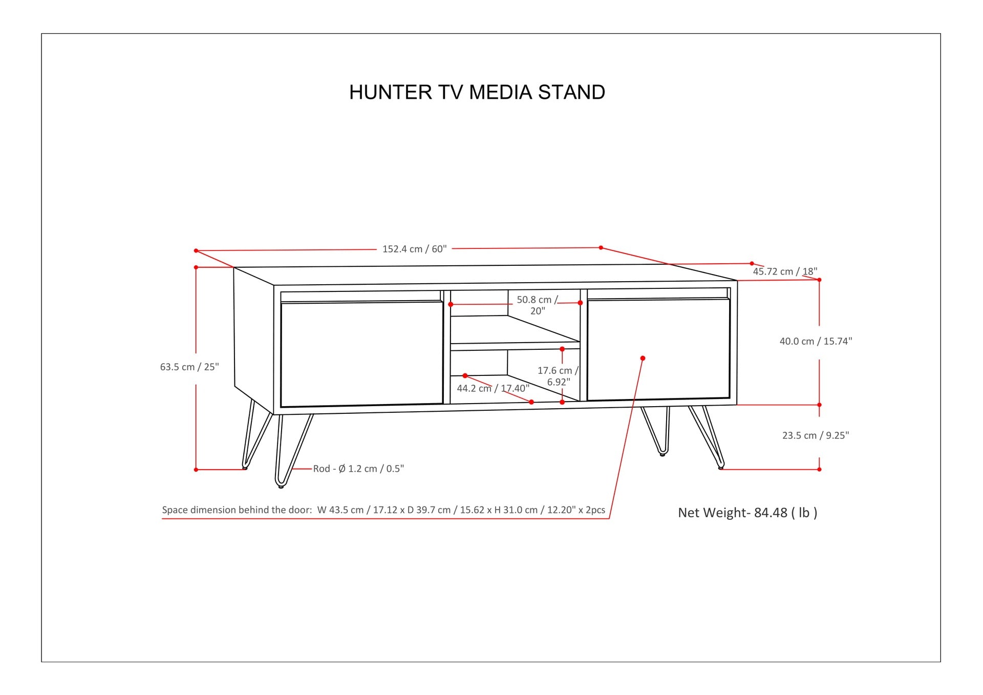 Hunter 60 inch Wide Solid Mango Wood TV Stand in Urban Brown For TVs up to 65 inches
