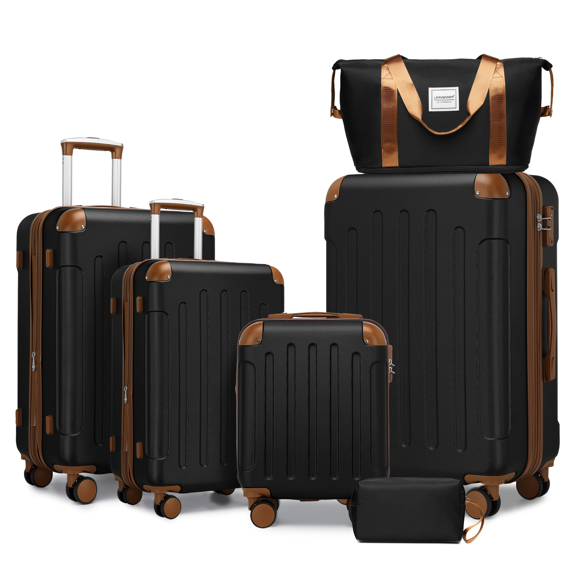 Luggage Sets 6 Piece with Duffel Bags, Hardside Expandable Suitcases with Spinner Wheels TSA Lock, Black