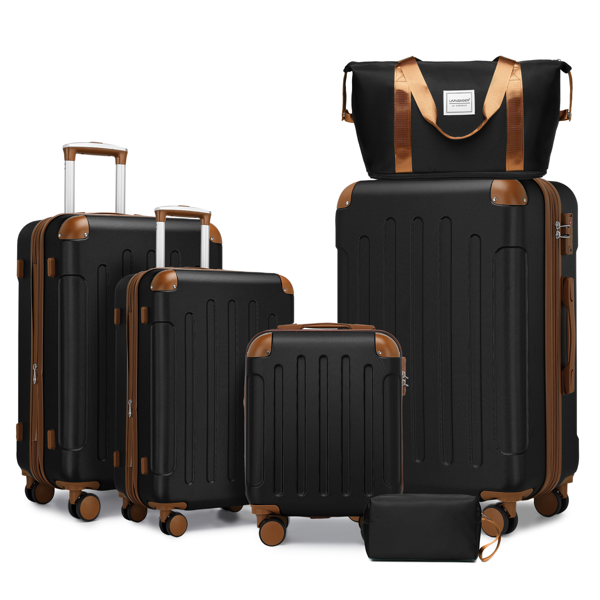 Luggage Sets 6 Piece with Duffel Bags, Hardside Expandable Suitcases with Spinner Wheels TSA Lock, Black