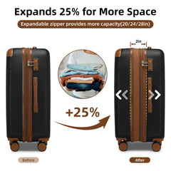 Luggage Sets 6 Piece with Duffel Bags, Hardside Expandable Suitcases with Spinner Wheels TSA Lock, Black