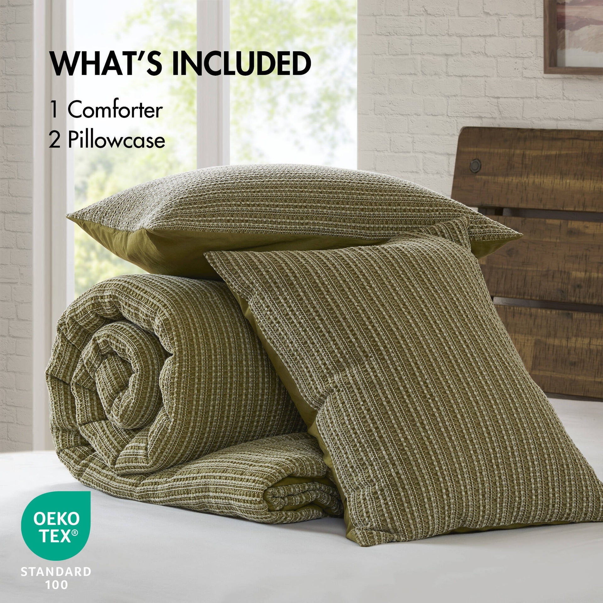 3PCS Full/Queen Waffle Washed Comforter Set