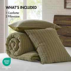 3PCS Full/Queen Waffle Washed Comforter Set