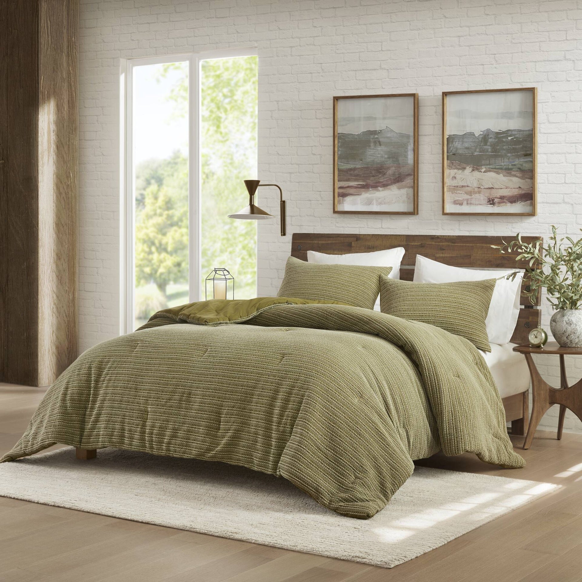 3PCS Full/Queen Waffle Washed Comforter Set