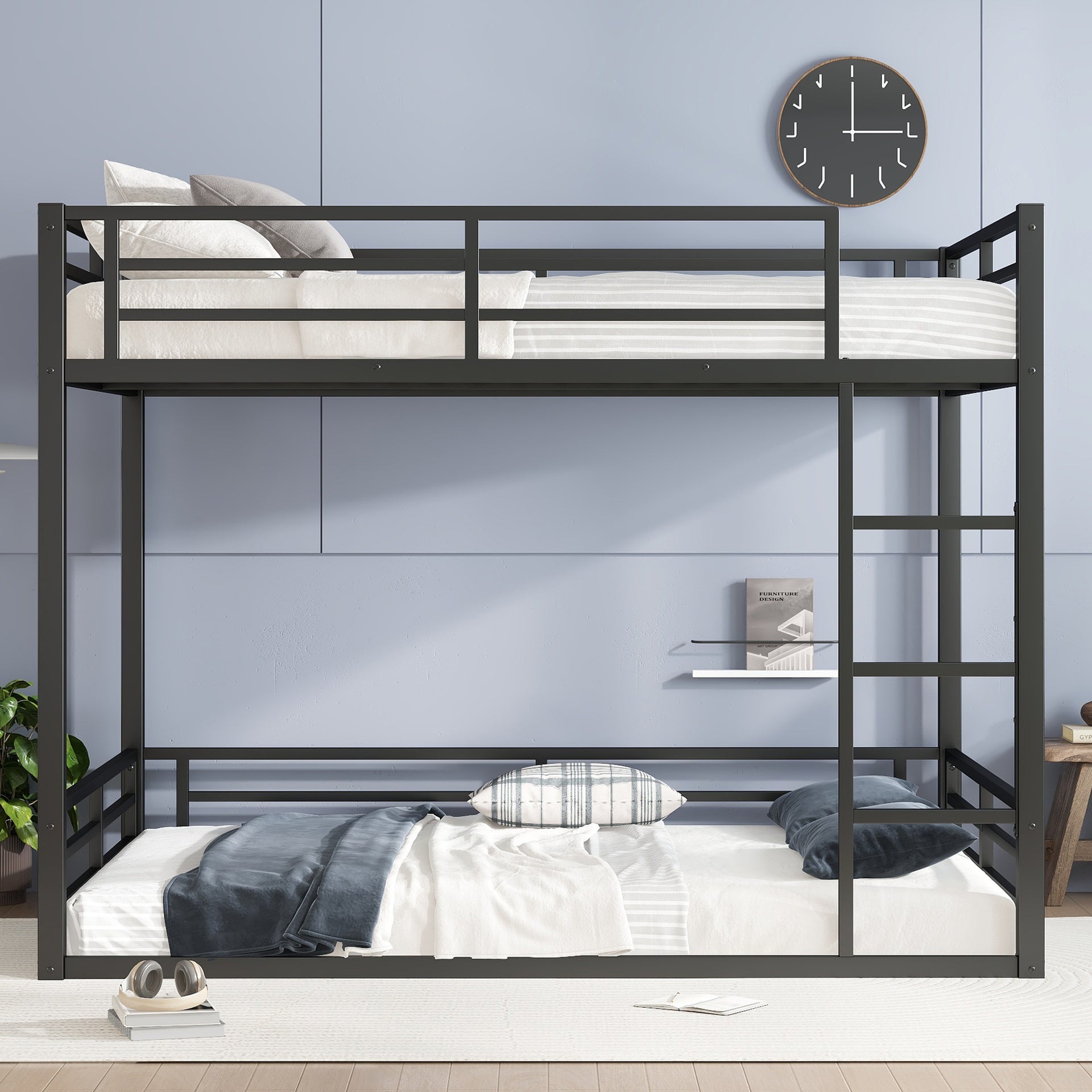 Metal Queen over Queen Bunk Bed for Teens and Adults,Space-Saving/Noise Reduced/No Box Spring Needed,Black