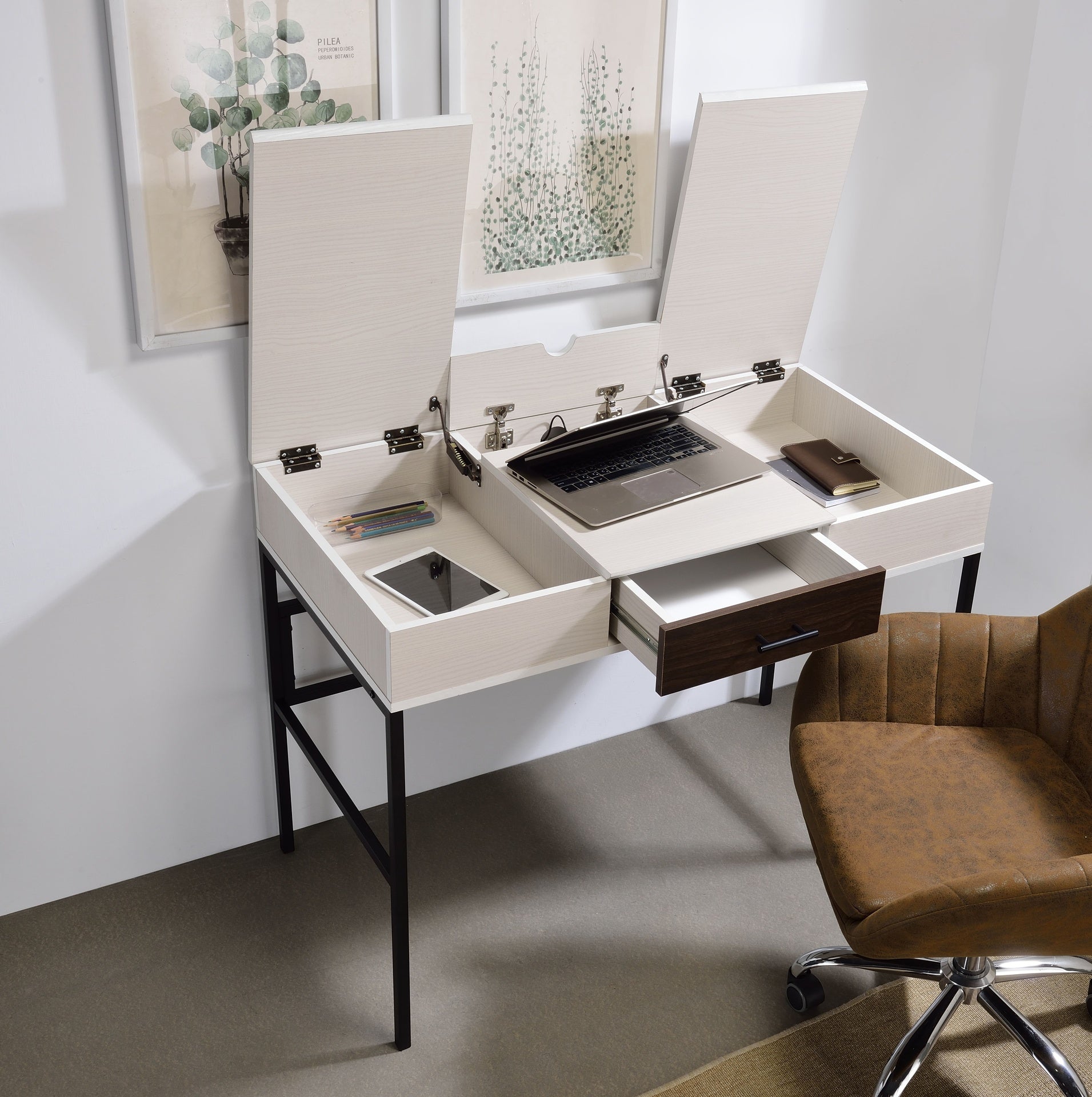 Verster Natural & Black Finish Writing Desk W/USB