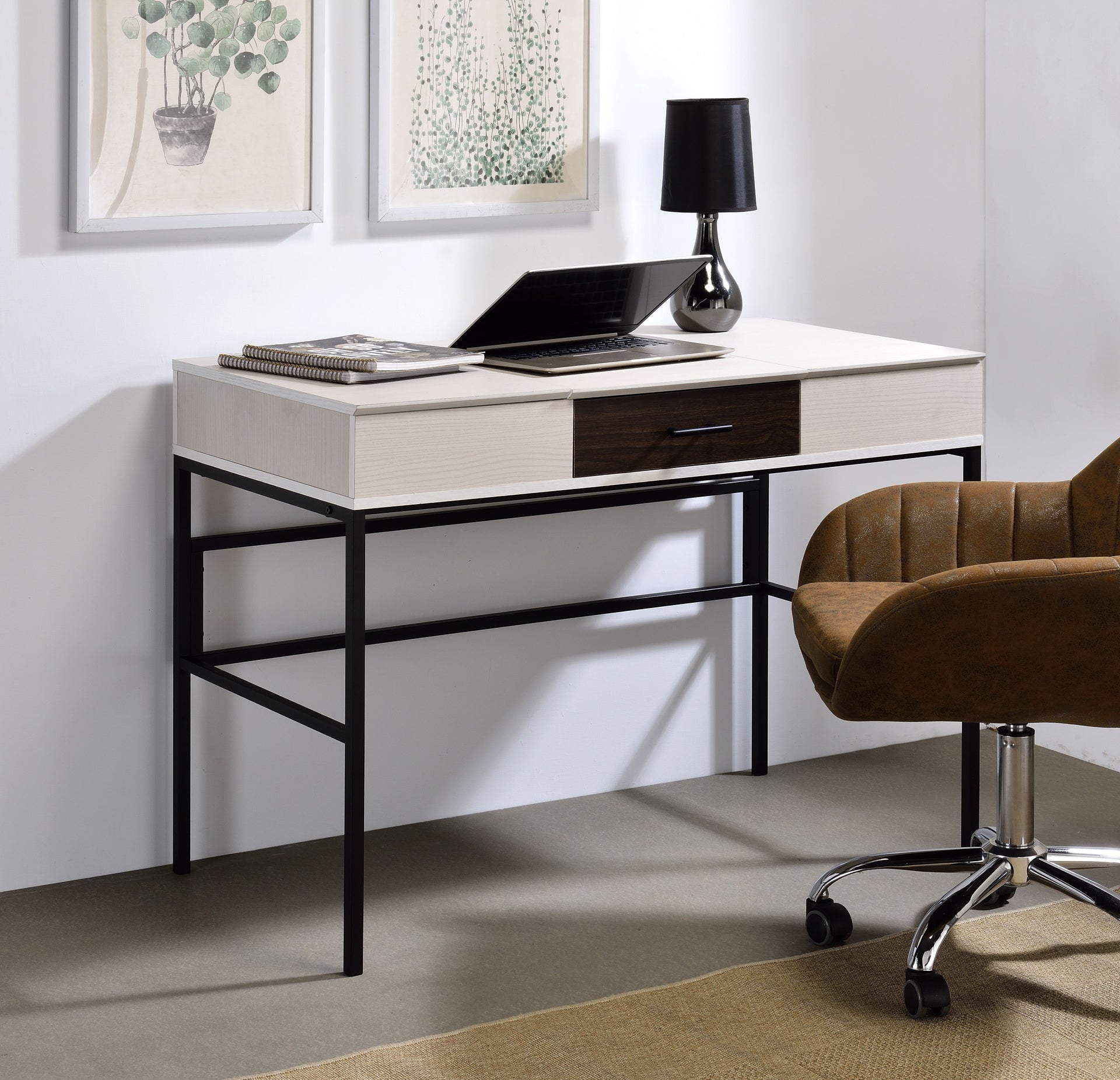 Verster Natural & Black Finish Writing Desk W/USB