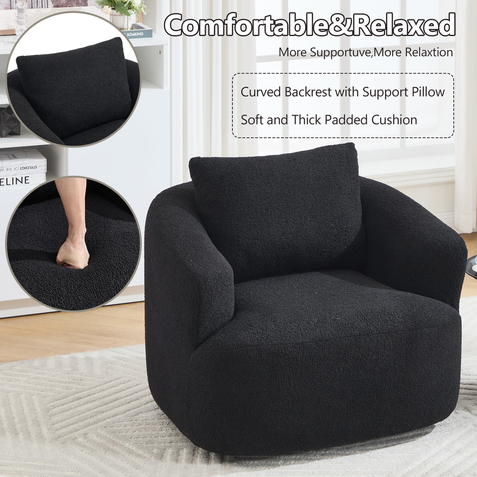 360° Swivel Round Upholstered Comfy Chair