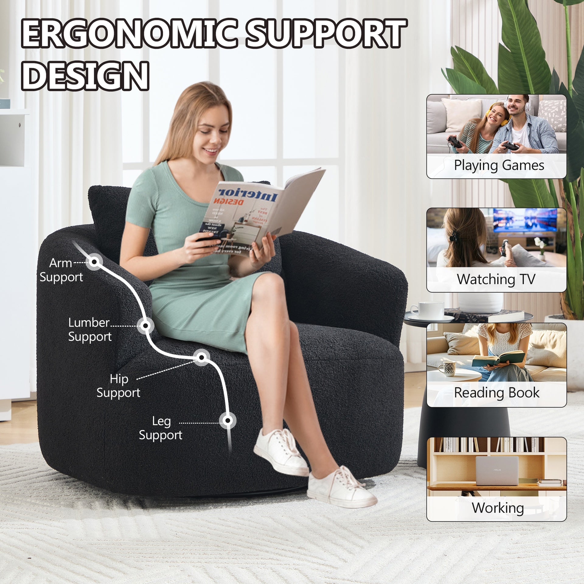 360° Swivel Round Upholstered Comfy Chair