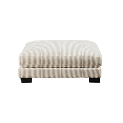 Rix 45 Inch Ottoman, Attached Seat Cushion in Beige Corduroy Fabric, Wood