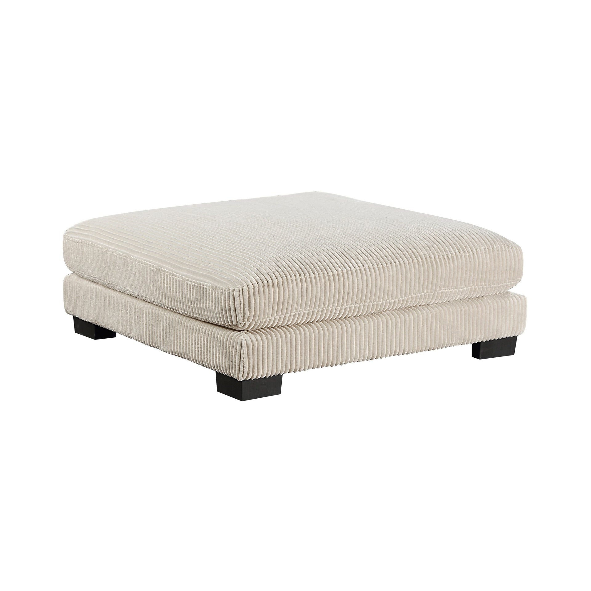 Rix 45 Inch Ottoman, Attached Seat Cushion in Beige Corduroy Fabric, Wood