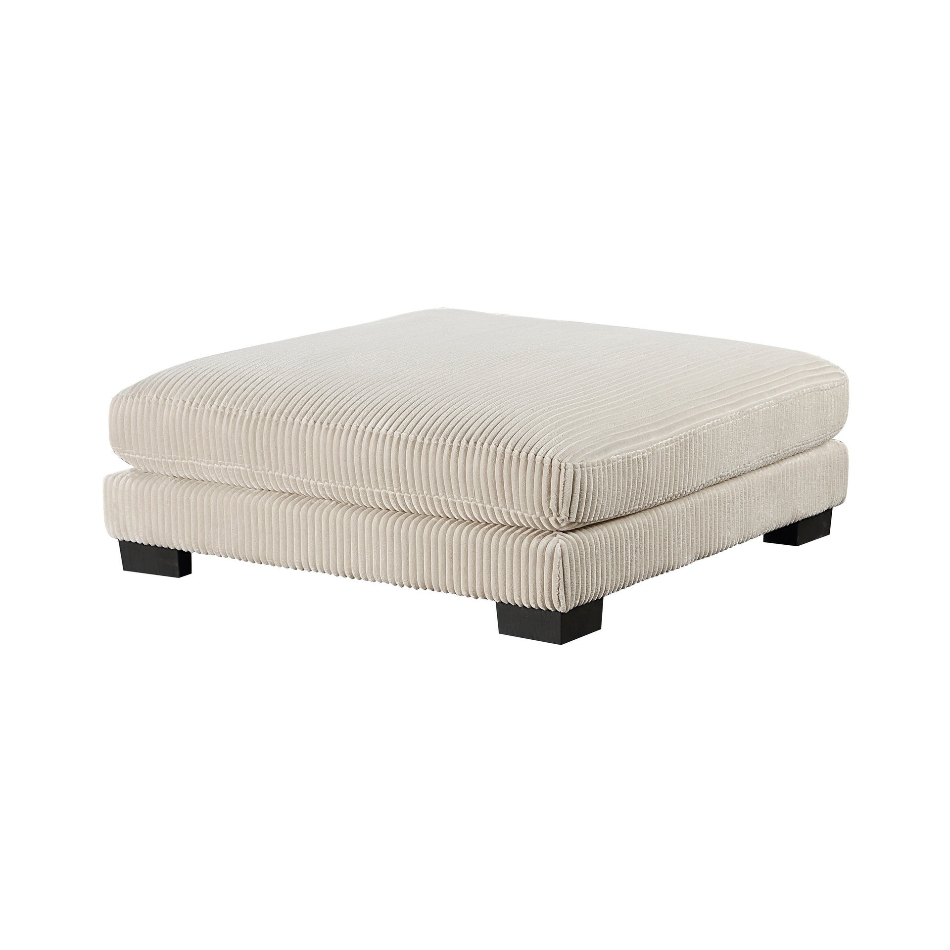 Rix 45 Inch Ottoman, Attached Seat Cushion in Beige Corduroy Fabric, Wood