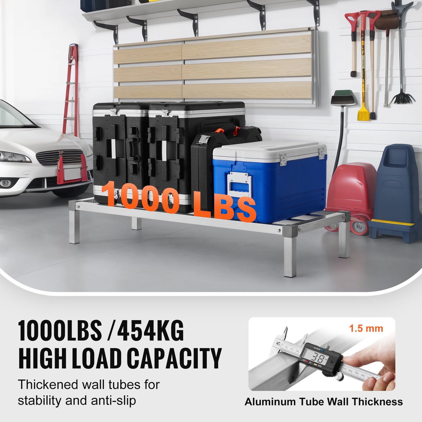 Aluminum Dunnage Rack, 48 x 20 Commercial Food Floor Rack, 8 Off the Floor, 1000 lbs Capacity All-Welded Aluminum Storage Rack, for Storage in Restaurants, Kitchens, Garages and Vehicles