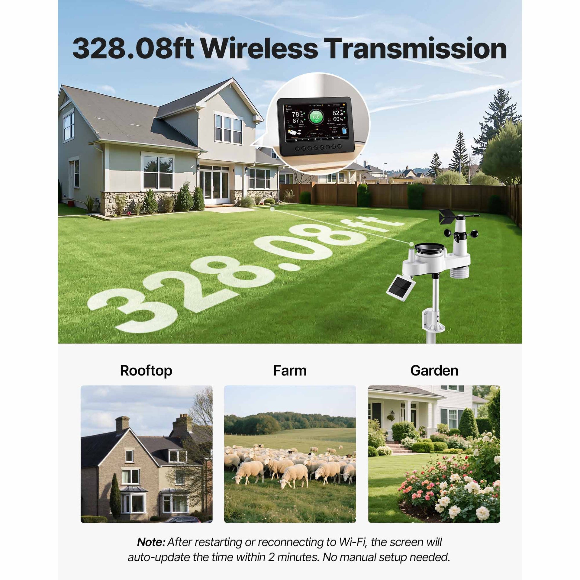 7-in-1 Wi-Fi Weather Station, 7-Inch TFT Display, Wireless Solar Powered Outdoor Sensor, Rain Gauge, Indoor Outdoor for Weather Forecast, Wind Speed Direction, Temperature, Humidity, Rainfall