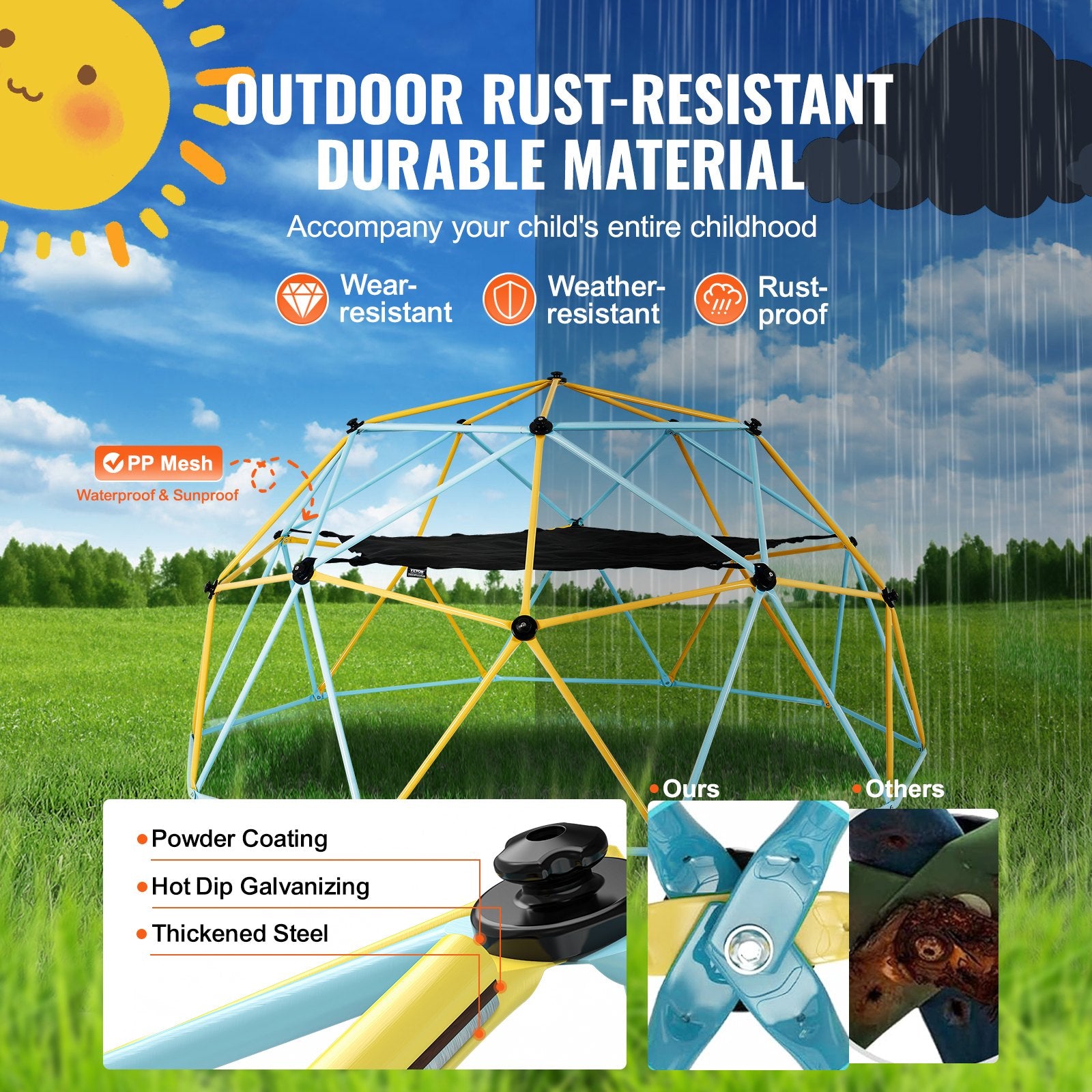 Climbing Dome, for Kids 3 to 10 Years Old,10FT Geometric Dome Climber with Hammock and Swing,  Jungle Gym Supports 750LBS and Easy Assembly, with Climbing Grip, Outdoor Backyard Play Equipment