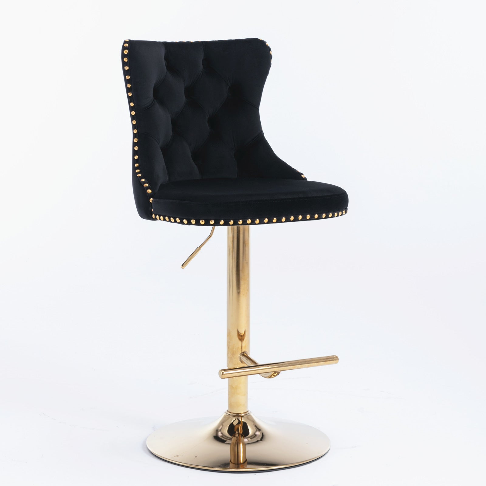 A&amp;A Furniture,Golden Swivel Velvet Barstools Adjusatble Seat Height from 25-33 Inch, Modern Upholstered Bar Stools with Backs Comfortable Tufted for Home Pub and Kitchen Island（Black,Set of 2）