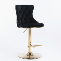A&amp;A Furniture,Golden Swivel Velvet Barstools Adjusatble Seat Height from 25-33 Inch, Modern Upholstered Bar Stools with Backs Comfortable Tufted for Home Pub and Kitchen Island（Black,Set of 2）
