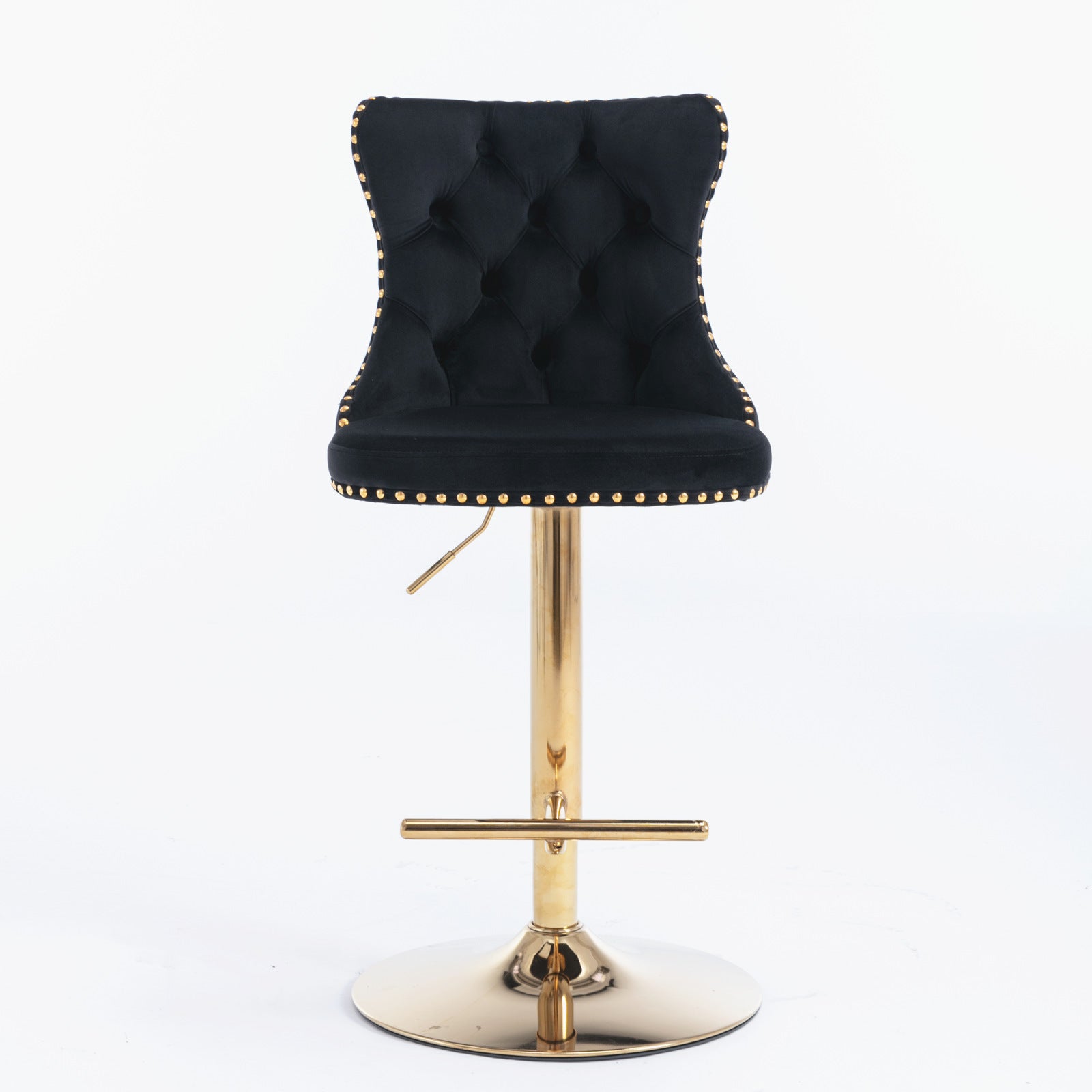 A&amp;A Furniture,Golden Swivel Velvet Barstools Adjusatble Seat Height from 25-33 Inch, Modern Upholstered Bar Stools with Backs Comfortable Tufted for Home Pub and Kitchen Island（Black,Set of 2）