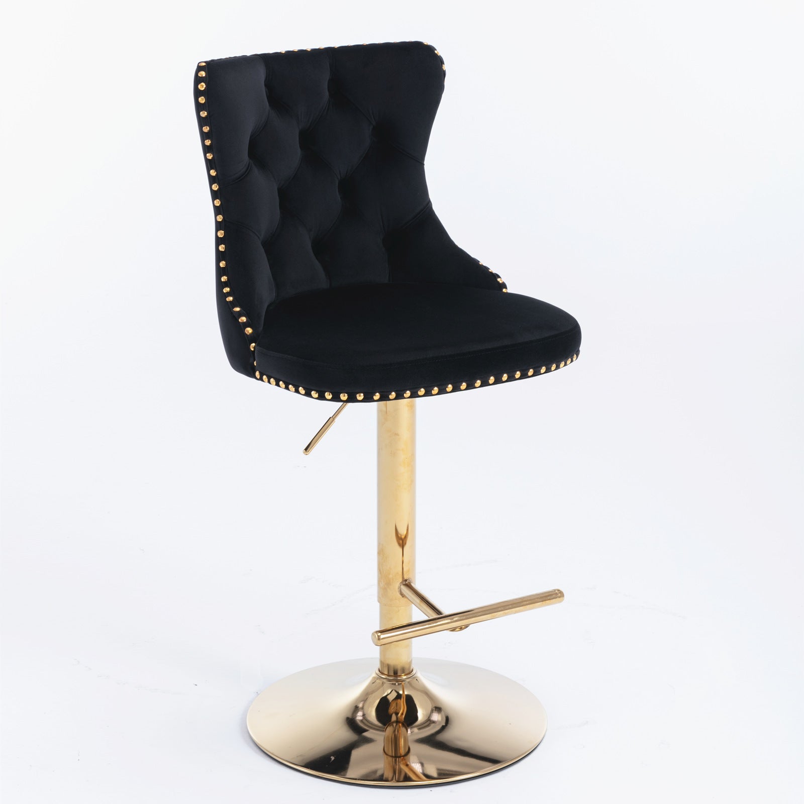A&amp;A Furniture,Golden Swivel Velvet Barstools Adjusatble Seat Height from 25-33 Inch, Modern Upholstered Bar Stools with Backs Comfortable Tufted for Home Pub and Kitchen Island（Black,Set of 2）