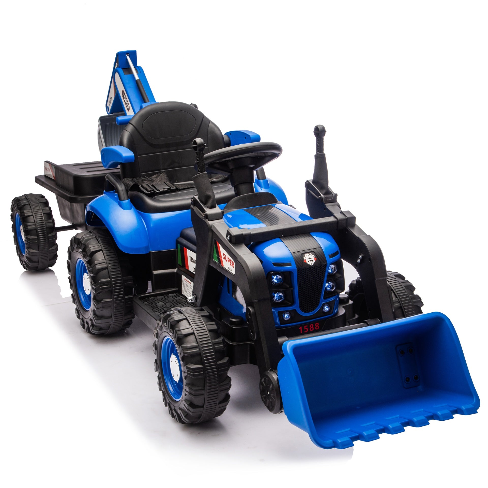 24V Kids Ride-On Electric Tractor Toy with 4-in-1 Construction Attachments (Excavator, Dump Truck & Bulldozer) w/Parent Remote Control,3-Speed Adjustable,Built-in Music Player,LED Tail-light