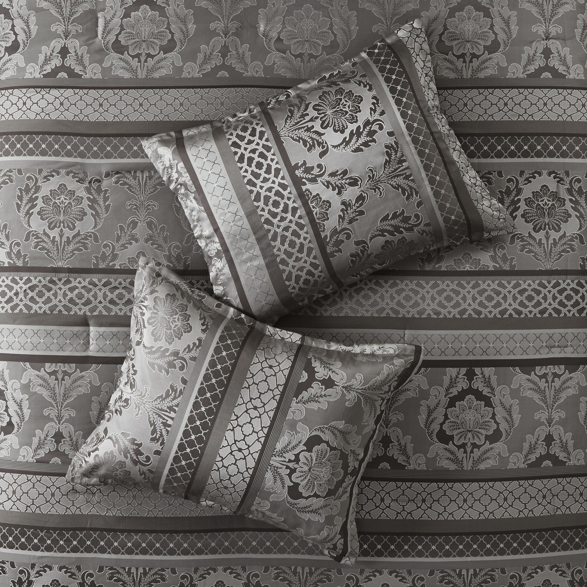 7 Piece Jacquard Comforter Set Grey Queen