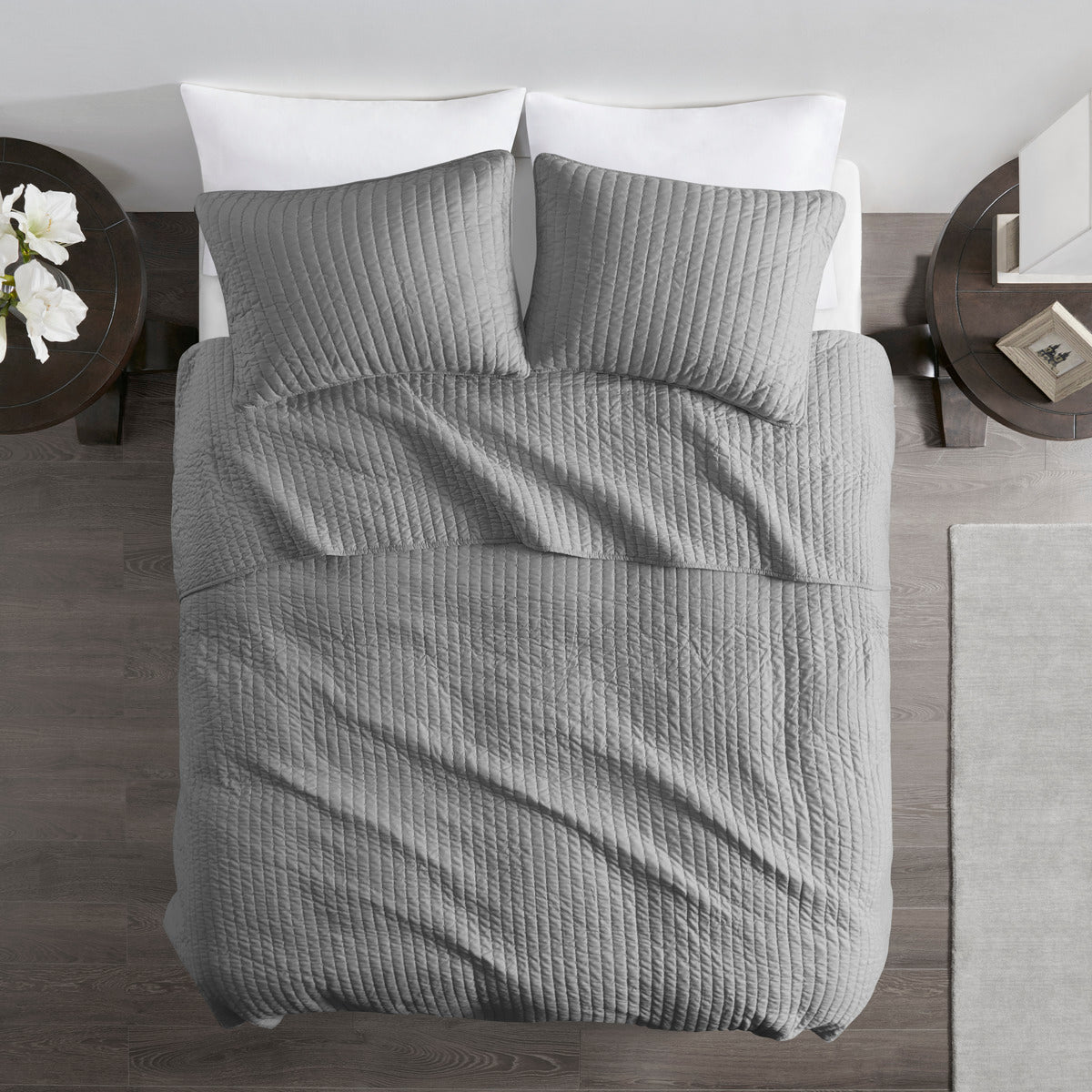 3 Piece Quilt Set Grey King/Cal King