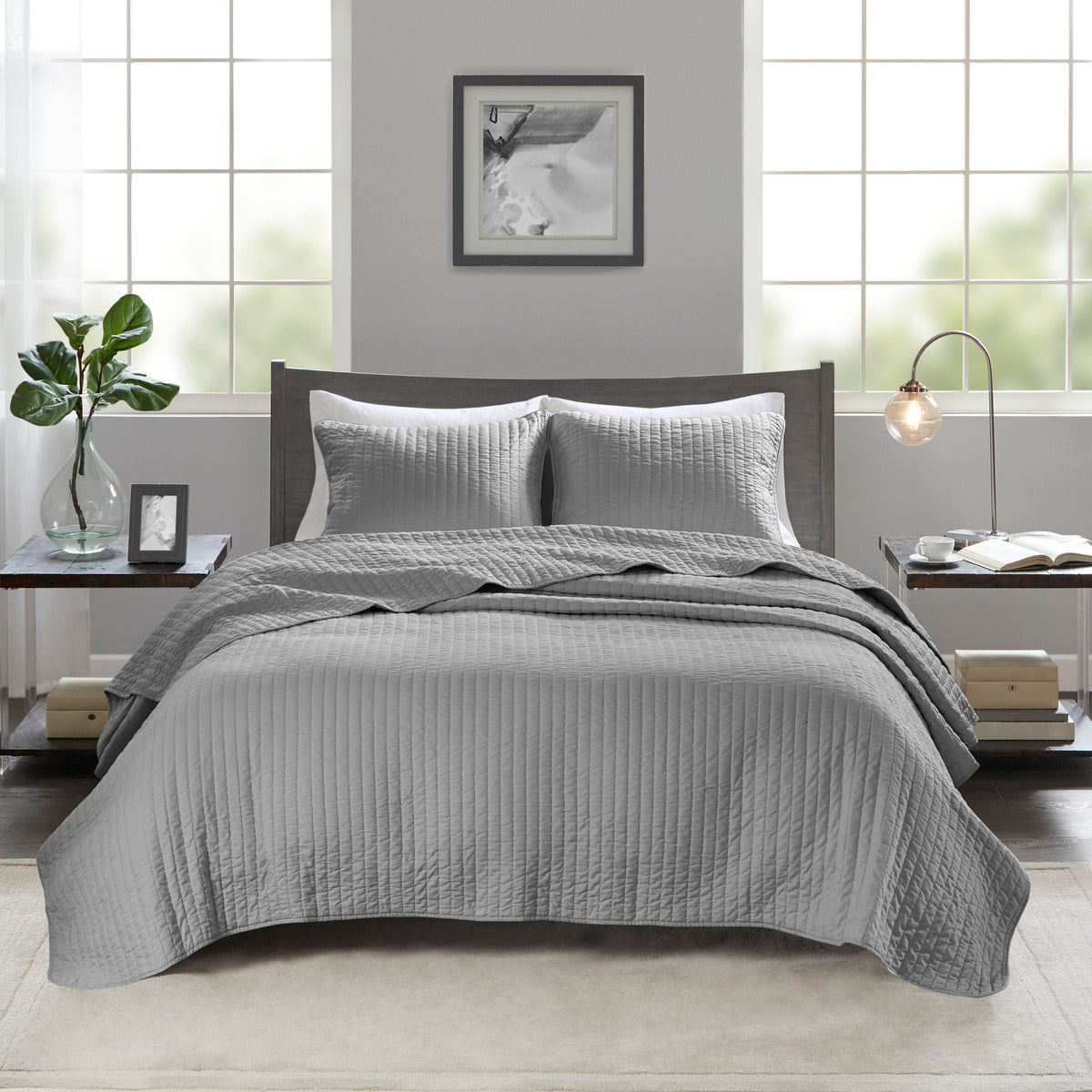 3 Piece Quilt Set Grey King/Cal King