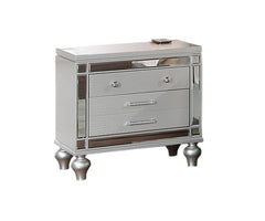 Classic Luxury Look Silver 1pc Nightstand Wooden Bedside Table Drawers w Mirror Glass Panel Bedroom Furniture