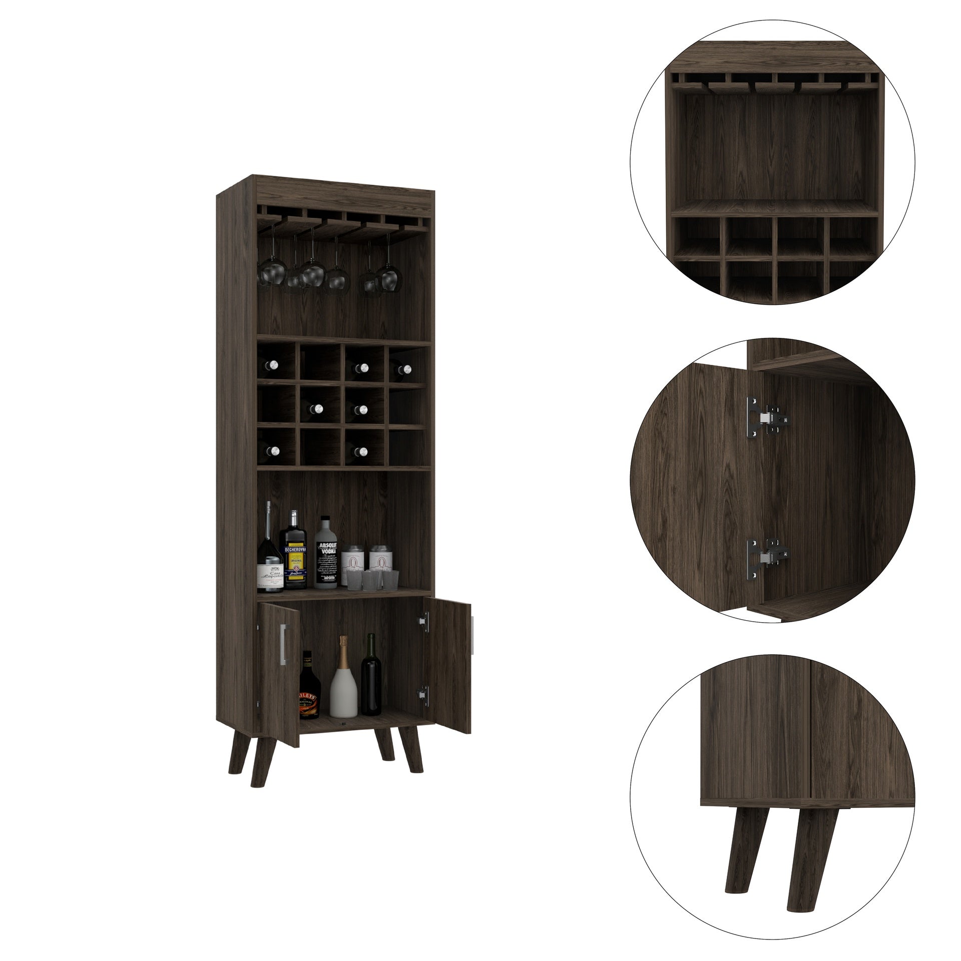 Dark Walnut 1-Drawer 2-Shelf Bar Cabinet