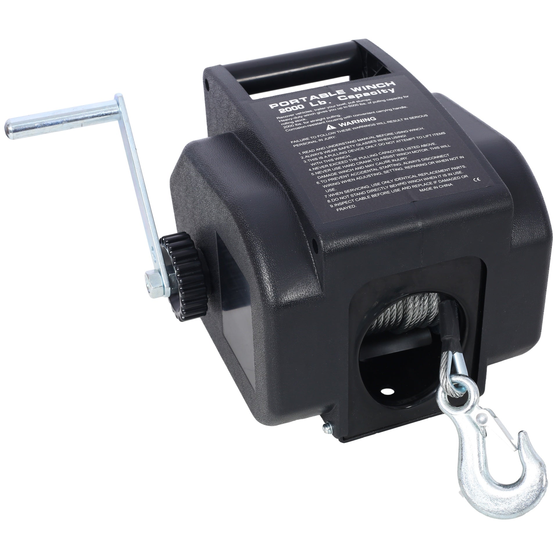 12v 2000lbs Trailer Winch,Electric Winch, for Boats up to 5000 lbs, Galvanized Wire Rope, Rapid Mount, Handheld Remote,power in and manual out.black plastic casing