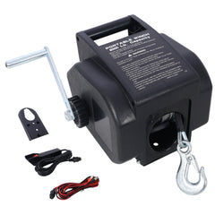 12v 2000lbs Trailer Winch,Electric Winch, for Boats up to 5000 lbs, Galvanized Wire Rope, Rapid Mount, Handheld Remote,power in and manual out.black plastic casing