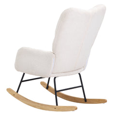 Rocking Chair Nursery, Glider Rocking Chair with Soft Seat and High Backrest, 250 lbs Weight Capacity Teddy Fabric, Upholstered Glider Rocker Chair for Nursery, Bedroom, Living Room, Ivory White