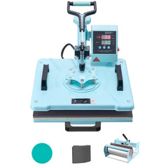Heat Press Machine 12x15 in 5 in 1 with 30oz Tumbler Press T-Shirts Mint Green