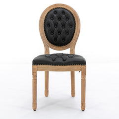 French Style Solid Wood Frame Antique Painting,Hand-pulled buckle decoration PU artificial leather Dining Chair with Nailhead Trim ,Wood Legs,Set of 2,Black,SW1839BK