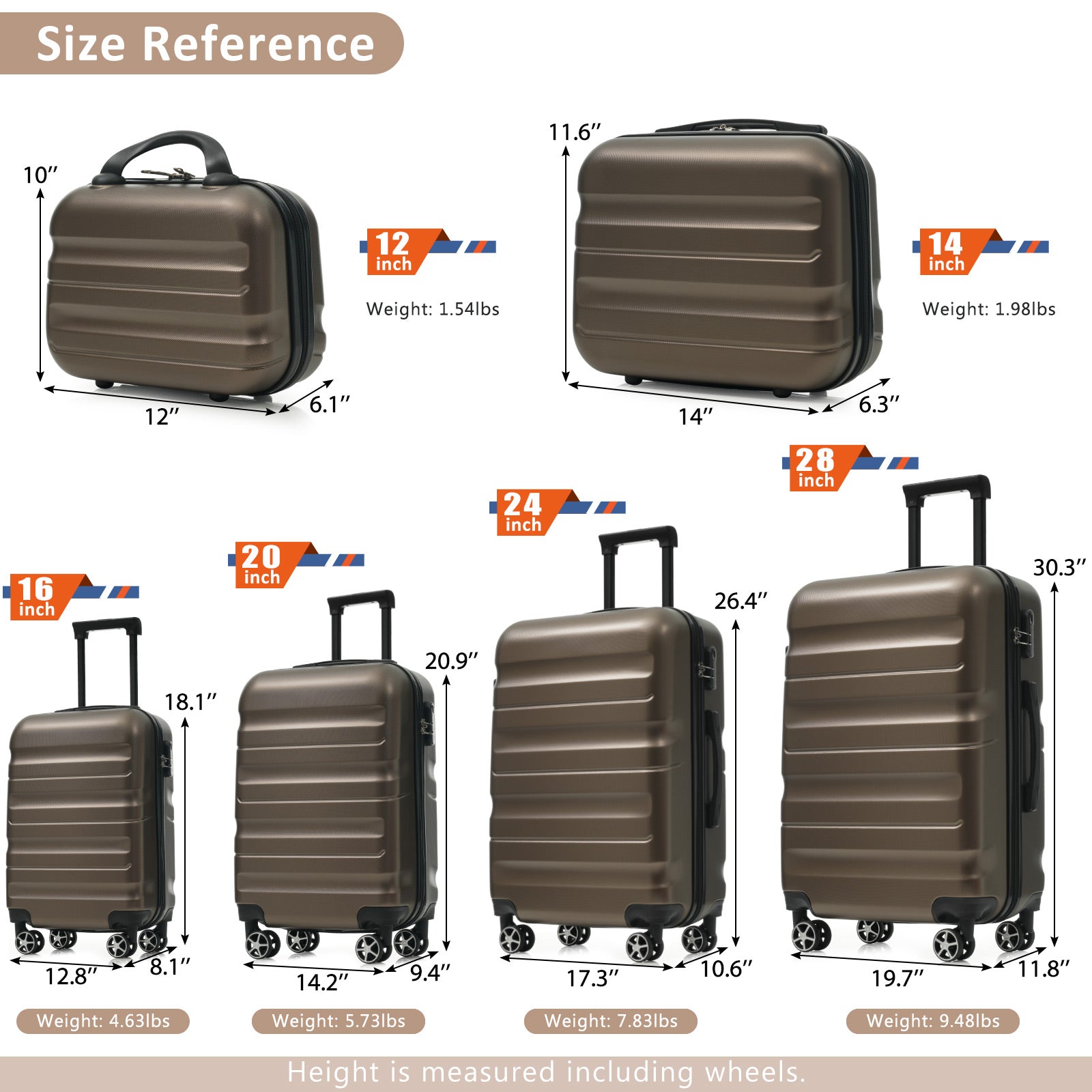 6-Piece ABS Hardshell Luggage Set - Lightweight & Durable Suitcases with Dual Spinner Wheels, Carry-On & Check-In Sizes for Travel & Business